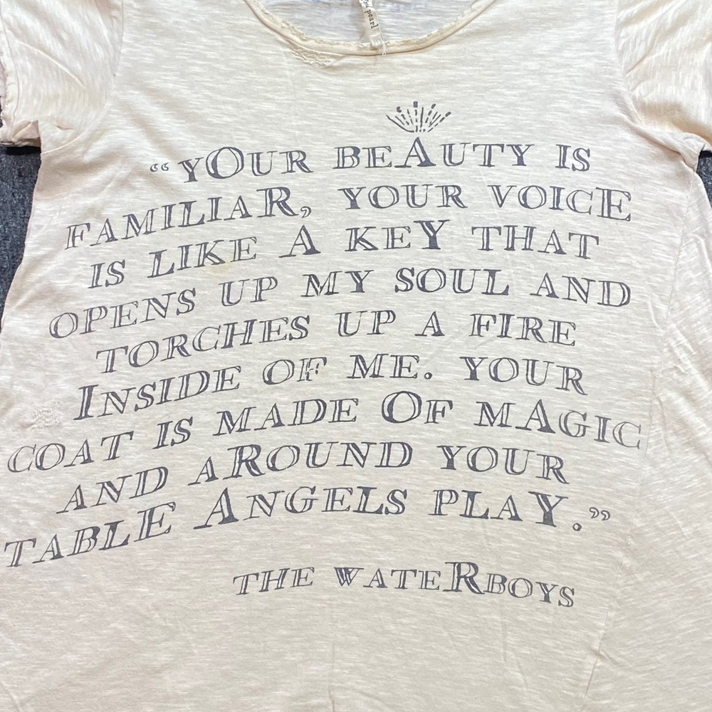 Magnolia Pearl The Waterboys TShirt Sz OS Womens Beige Boho Distressed Tee - Picture 2 of 7